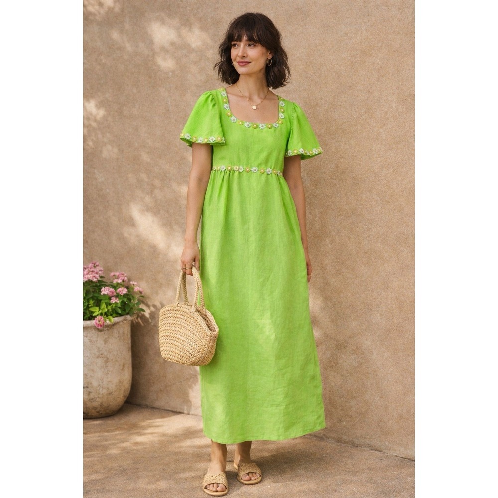 Women's Dress Green Babydoll Regency Jane‎ Austen Coquette Bright Boho Hippie